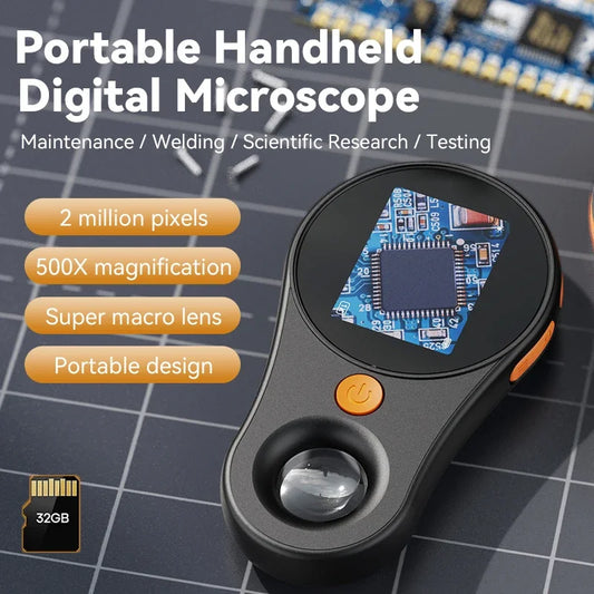 Portable Digital Microscope 2" IPS Display 500X Handheld HD Microscope with LED Light & Photo/Video Capture