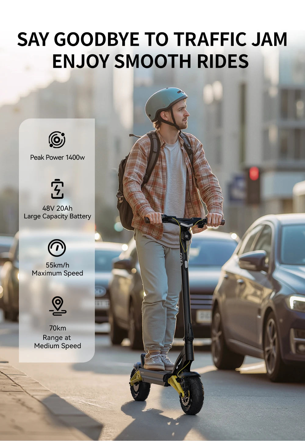 OOTD S10 elektrinis paspirtukas – 10 colių padangos, 1400 W, dviguba pakaba, 70 km nuvažiuojamas atstumas