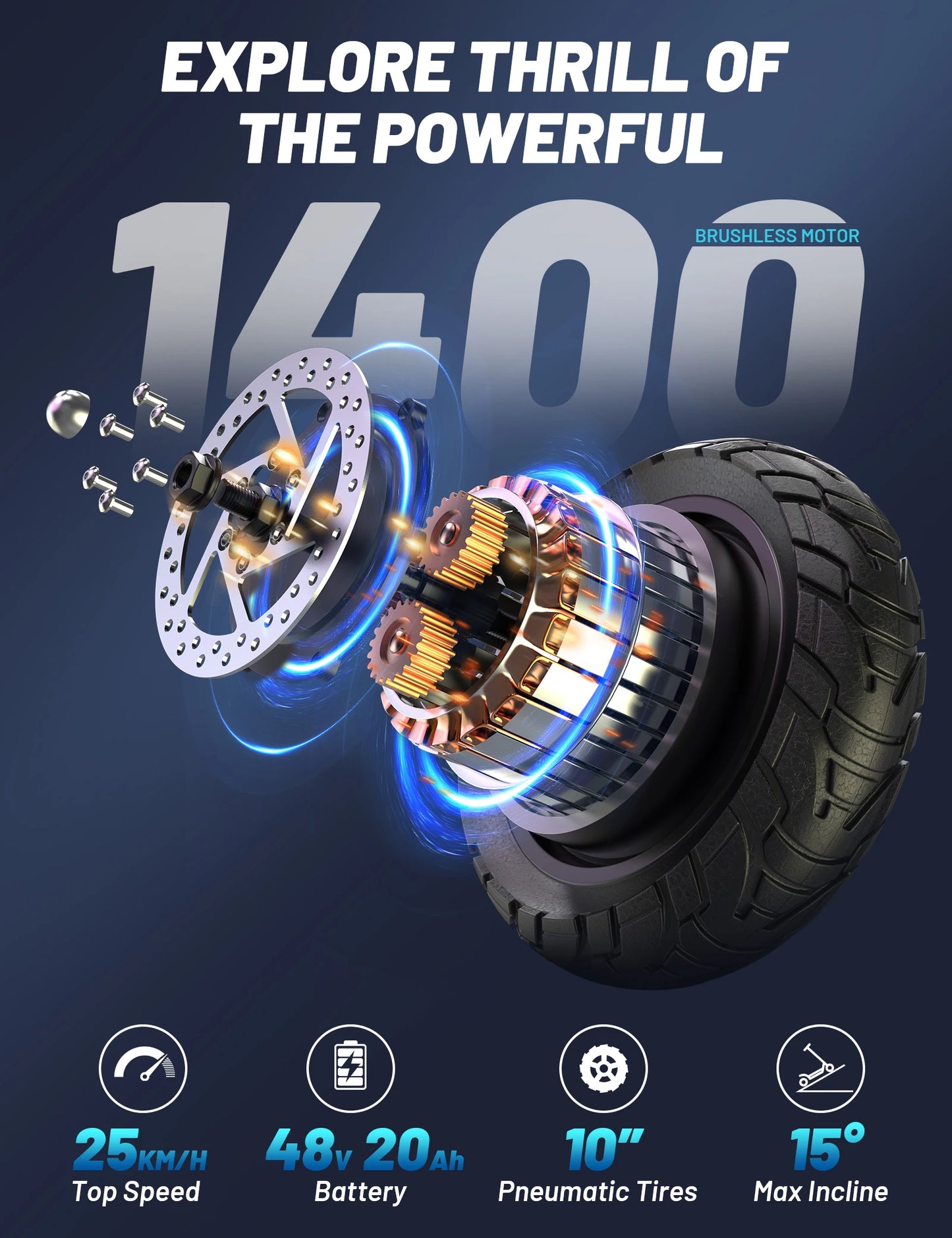 OOTD S10 elektrinis paspirtukas – 10 colių padangos, 1400 W, dviguba pakaba, 70 km nuvažiuojamas atstumas