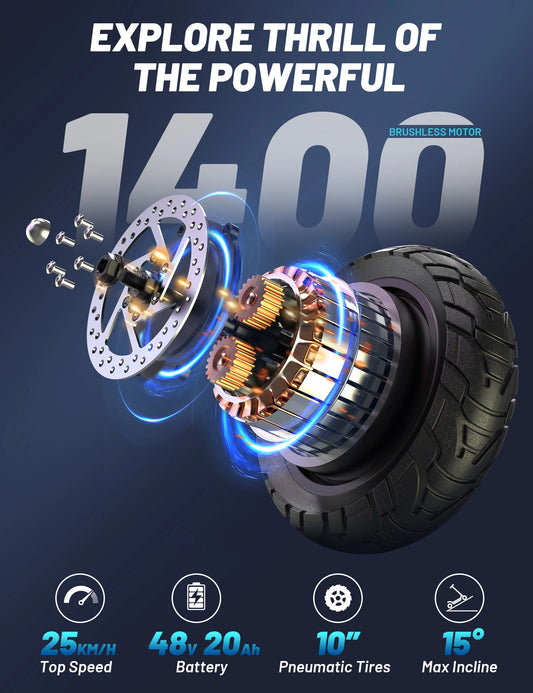 OOTD S10 elektrinis paspirtukas – 10 colių padangos, 1400 W, dviguba pakaba, 70 km nuvažiuojamas atstumas