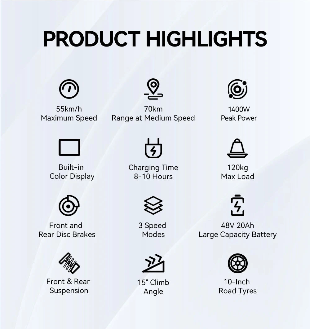 OOTD S10 elektrinis paspirtukas – 10 colių padangos, 1400 W, dviguba pakaba, 70 km nuvažiuojamas atstumas