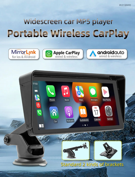 BQCC 10.26 Inch IPS Touch Screen Portable Car Player – Wireless CarPlay & Android Auto with MirrorLink, Bluetooth & FM Transmission