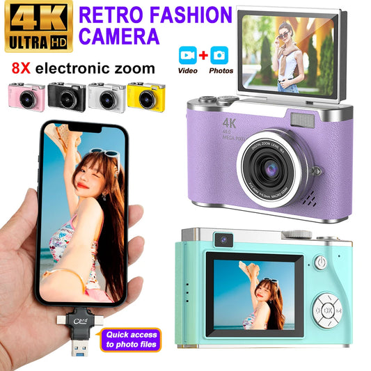 4K Digital Camera 48MP Kid Camera Autofocus Vlogging Camera 2.4inches Flip the screen 180 ° for Kid Adult Beginners Portable Cam