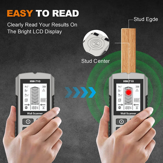 5 viename sieninis sijų ir metalo detektorius su LCD ekranu, išmanusis sienų skaitytuvas medienai, metalui ir laidams aptikti
