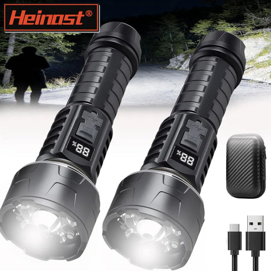High Power LED Flashlight Powerful TYPE-C Rechargeable COB Flashlight With Power Display Torch For Outdoor Camping Hiking
