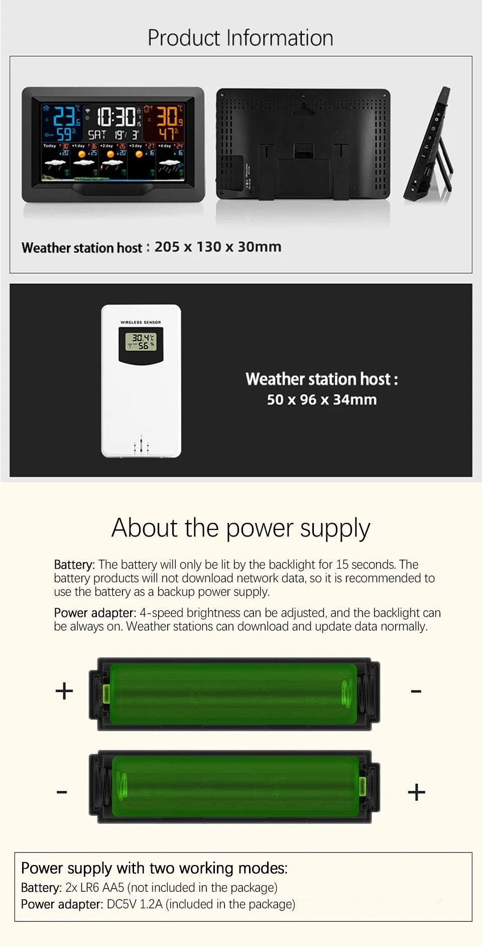 Smart WiFi Weather Station with Color Display – Indoor & Outdoor Climate Monitor