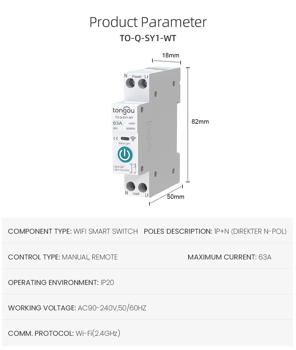 Smart WiFi DIN Rail Circuit Breaker – Energy Monitoring & Remote Control