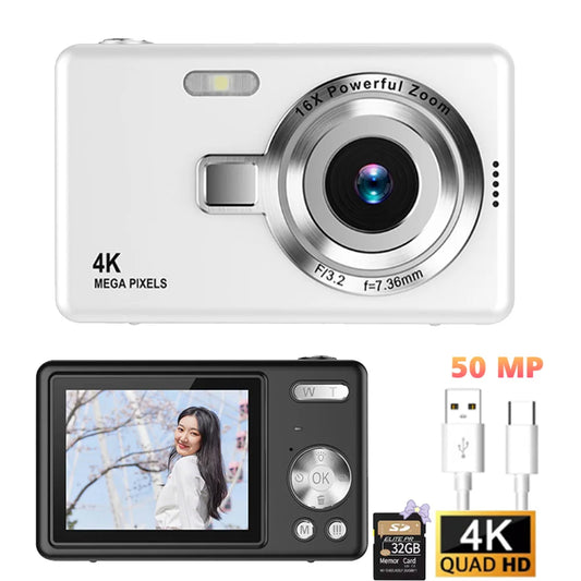 32G 4K HD 1080P Digital Camera Portable 2.4 Inch IPS Screen Vlogging Camera 50MP Autofocus Vlogging Camera for Kid Adult Photogr