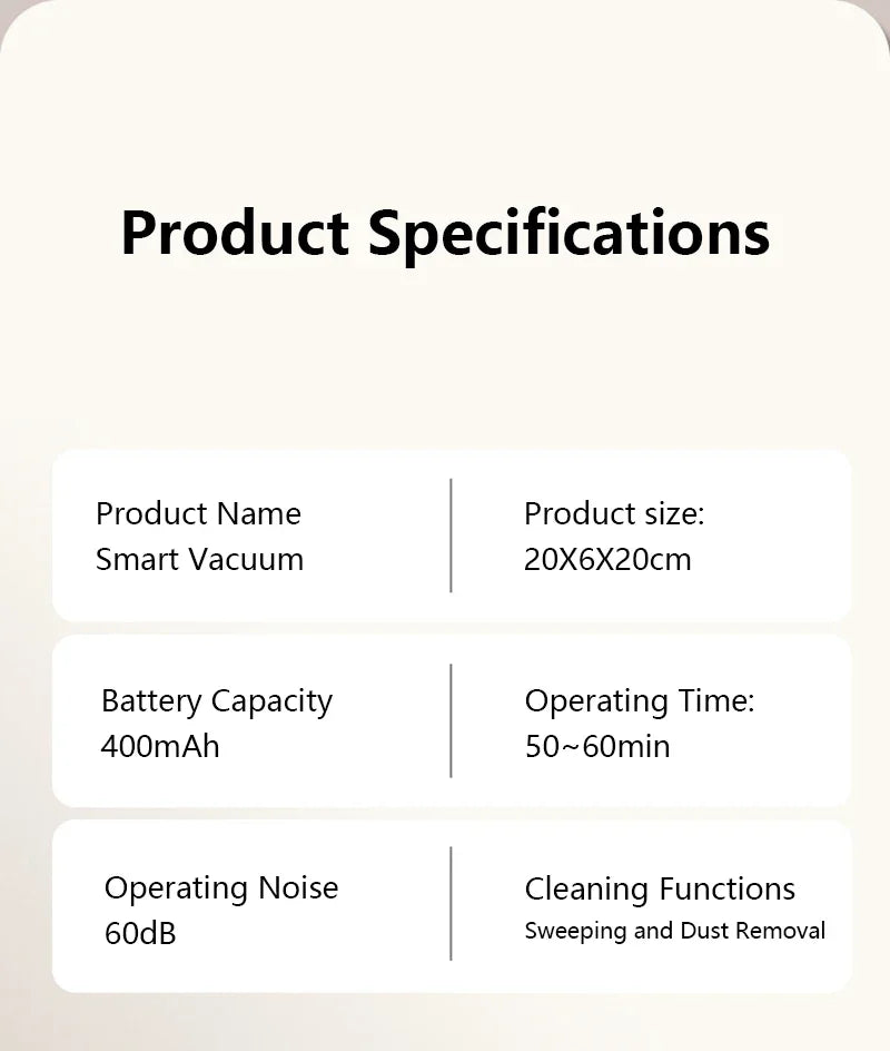 Mini Robot Vacuum Cleaner 3-in-1 – Automatic Sweeping, Suction & Mopping Cleaner for Floors & Pet Hair