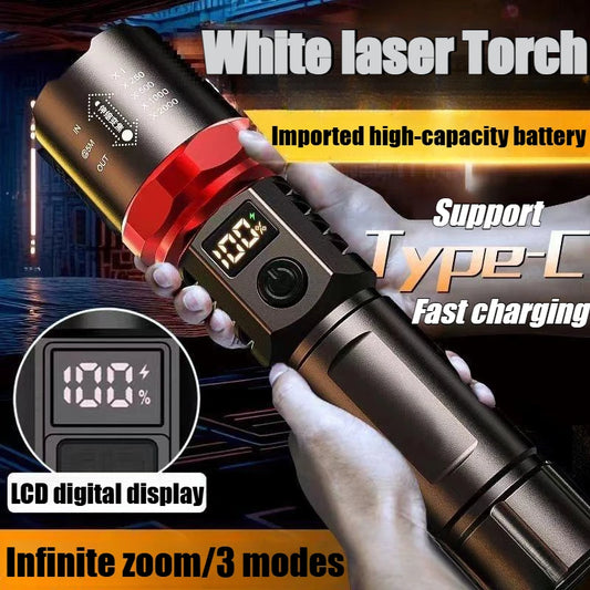 Heinast 1000LM Powerful LED Flashlight Display TYPE-C Rechargeable Light Telescopic Zoom Torch Outdoor Camping Fishing Lantern