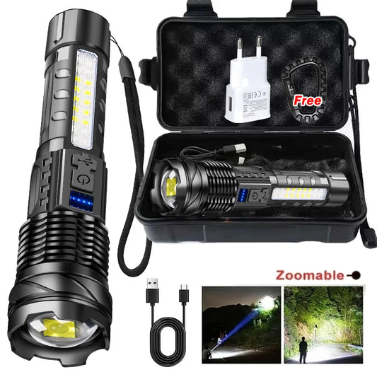 Powerful Flashlights Type C Rechargeable Zoom Torch Light High Power LED Flashlight Built-in Battery For Camping Emergency Lamp