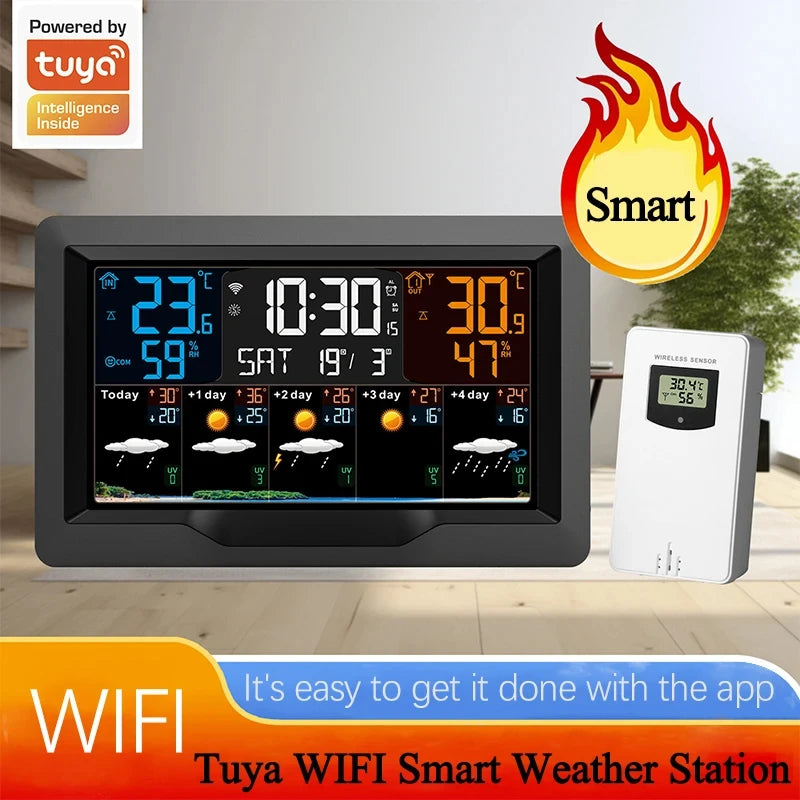 Smart WiFi Weather Station with Color Display – Indoor & Outdoor Climate Monitor