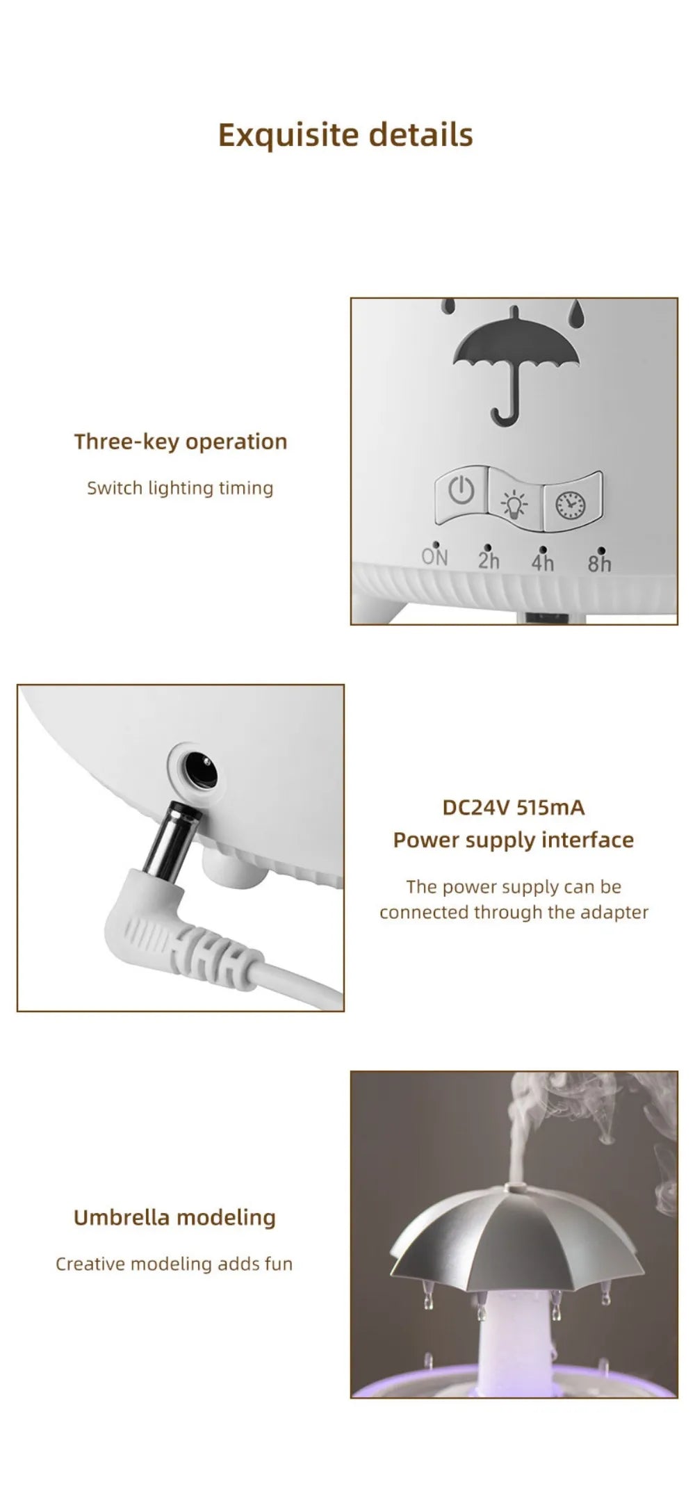 Besisukantis „Raindrop“ aromaterapinis difuzorius – 300 ml ultragarsinis oro drėkintuvas su nuotolinio valdymo pultu ir 7 spalvų aplinkos apšvietimu