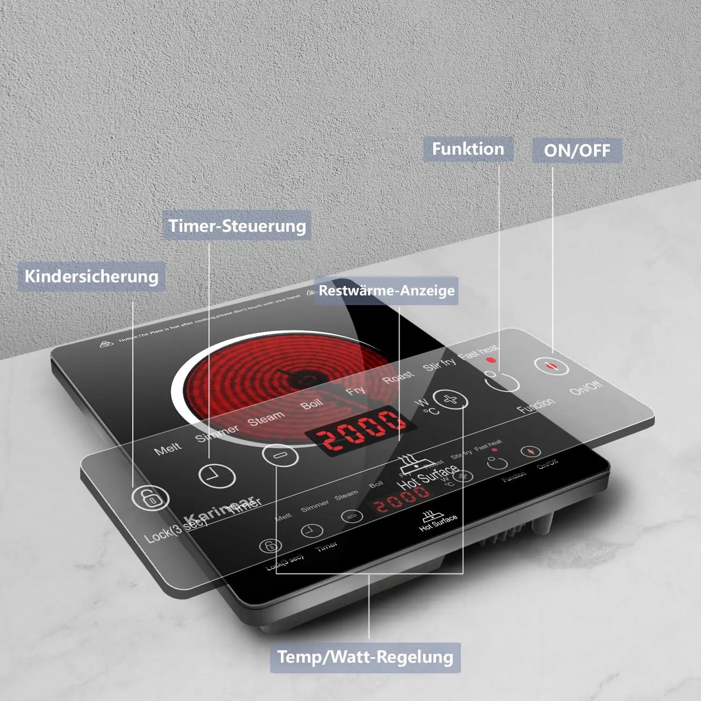 Portable 1-Plate Ceramic Hob 2000W