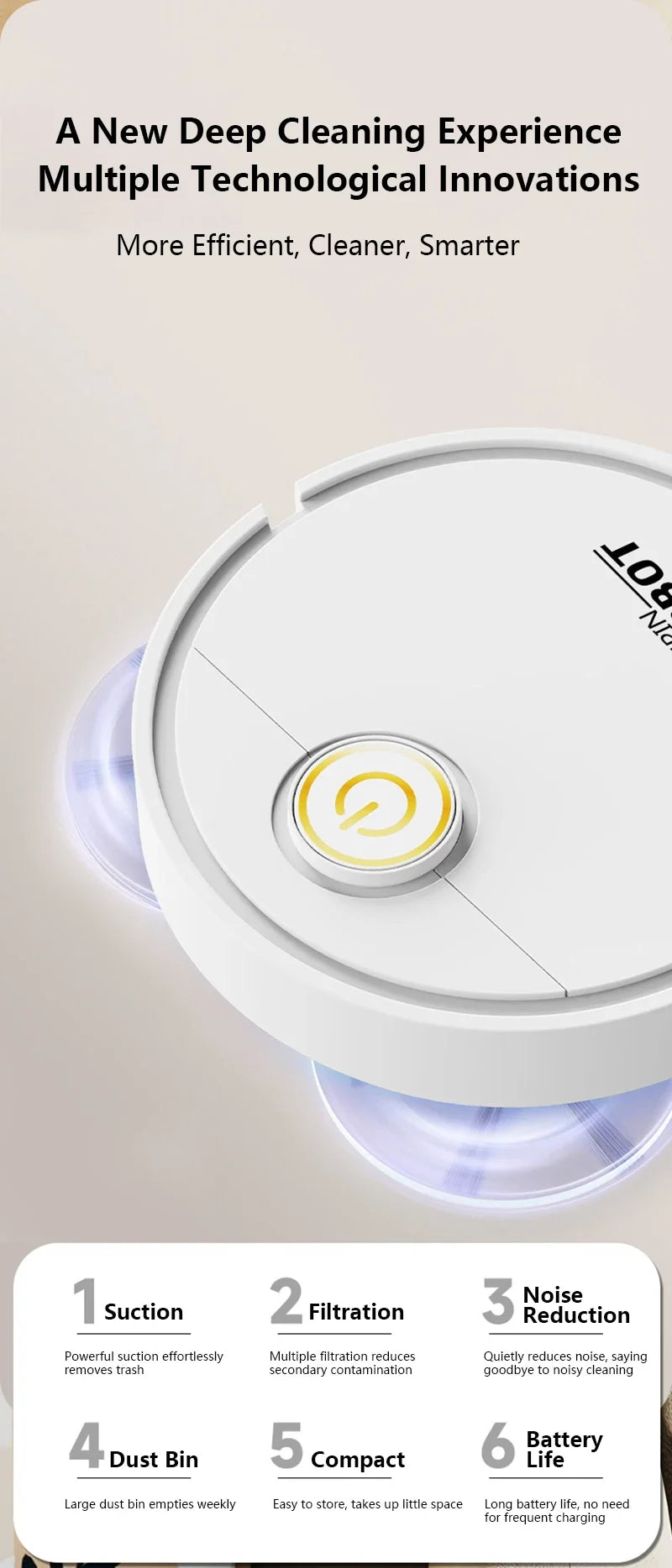 Mini Robot Vacuum Cleaner 3-in-1 – Automatic Sweeping, Suction & Mopping Cleaner for Floors & Pet Hair