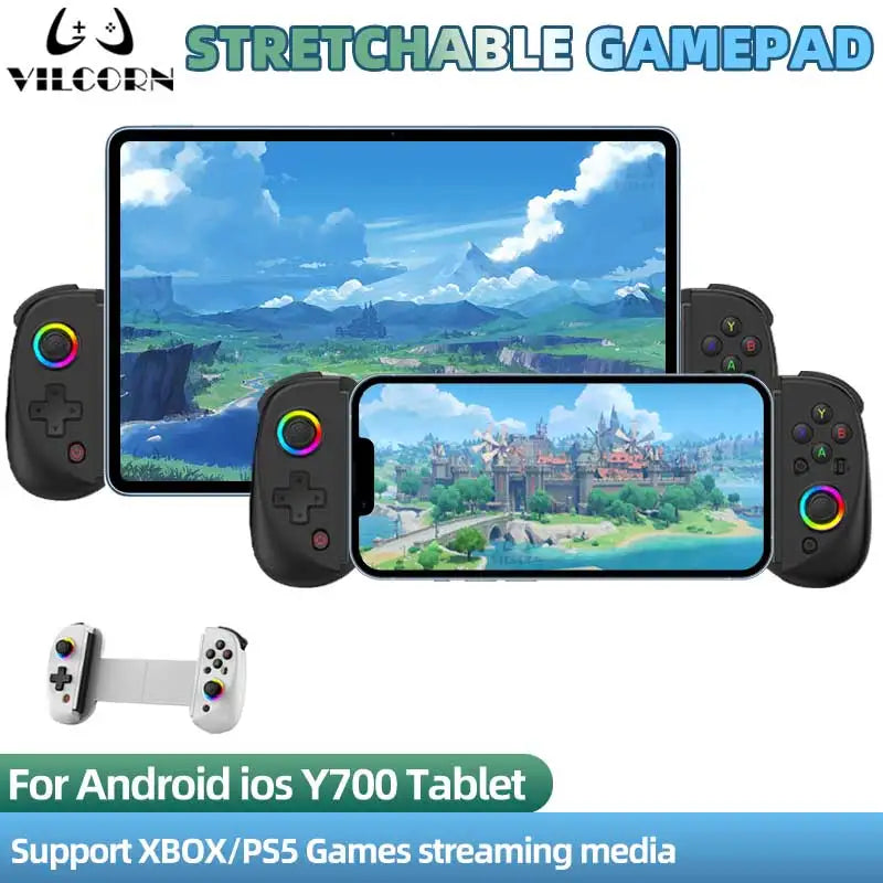 VILCORN D8 Dual Hall RGB Gaming Controller – Telescopic Bluetooth Gamepad for Android, Switch, PS4, PC & Streaming