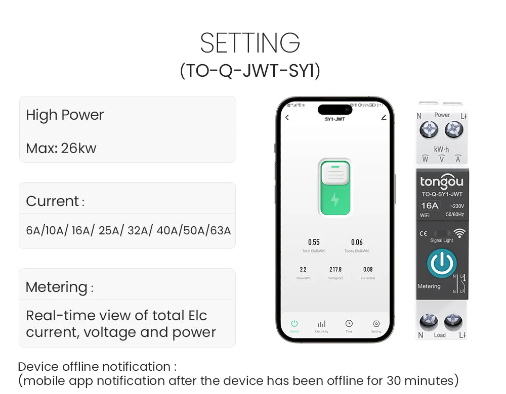 Smart WiFi DIN Rail Circuit Breaker – Energy Monitoring & Remote Control