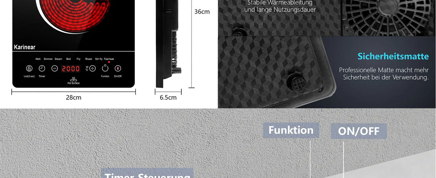 Portable 1-Plate Ceramic Hob 2000W