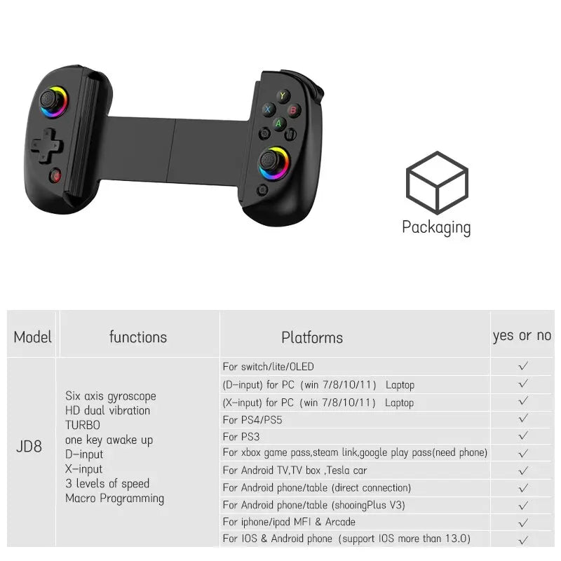 VILCORN D8 Dual Hall RGB Gaming Controller – Telescopic Bluetooth Gamepad for Android, Switch, PS4, PC & Streaming