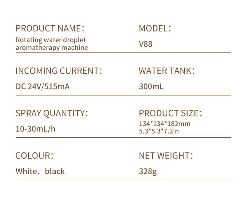 Besisukantis „Raindrop“ aromaterapinis difuzorius – 300 ml ultragarsinis oro drėkintuvas su nuotolinio valdymo pultu ir 7 spalvų aplinkos apšvietimu