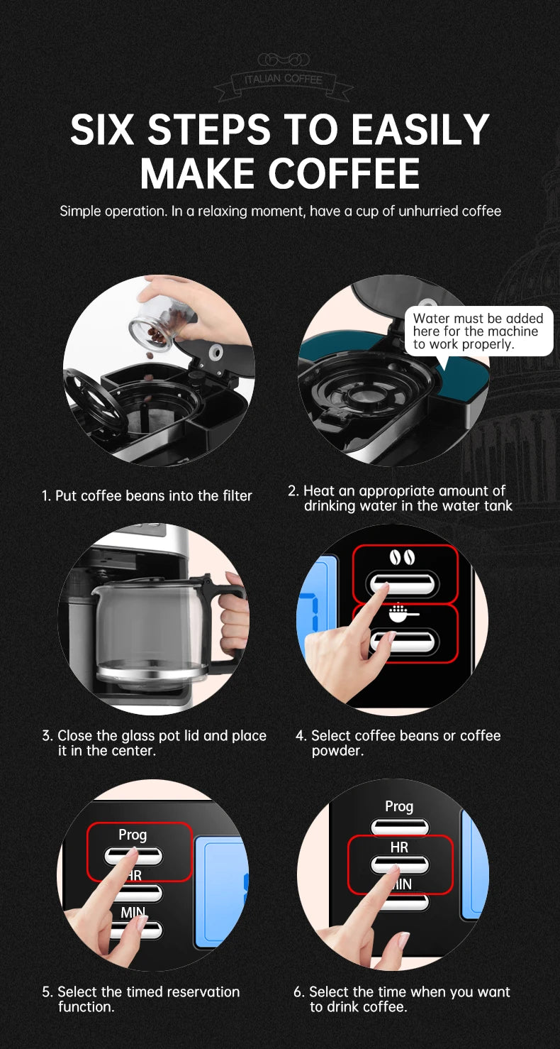 Petrus PE3200 Drip Coffee Maker – 10-Cup Stainless Steel with Built-In Grinder